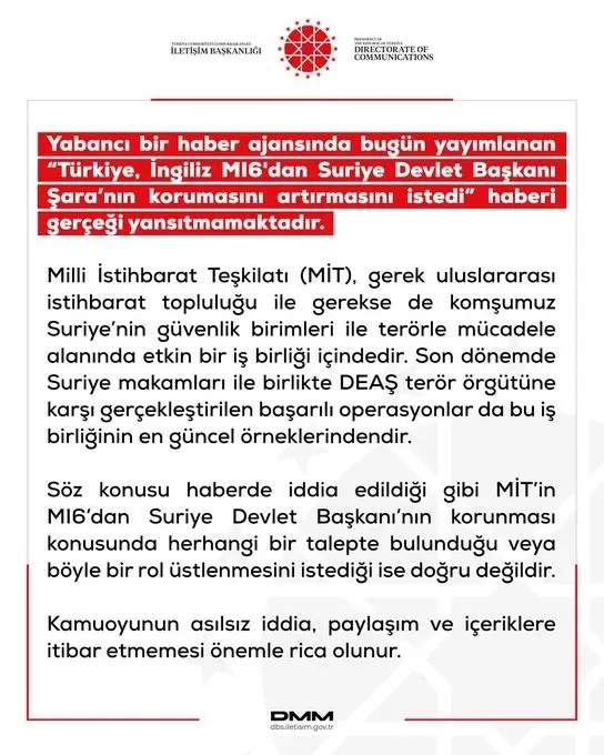 Dezenformasyonla Mücadele Merkezi (DMM), yabancı bir haber ajansında yayımlanan “Türkiye,