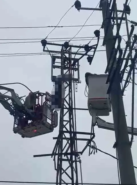 -Bursa’da, iddiaya göre, hırsızlık yapmak için elektrik direğine çıkan bir