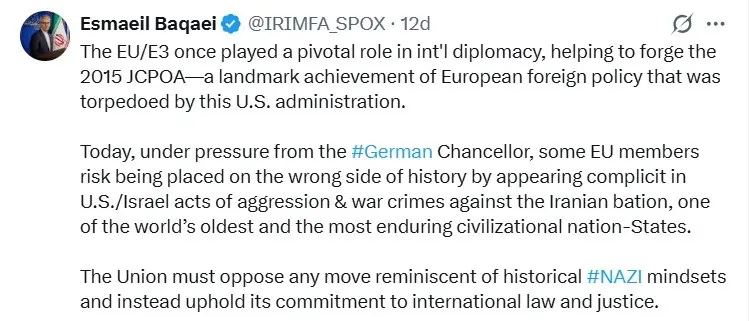 İran Dışişleri Bakanlığı Sözcüsü İsmail Bekayi, ABD ve İsrail’in İran’a