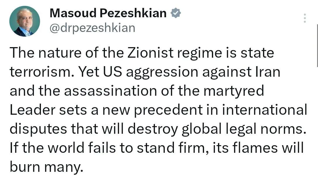 İran Cumhurbaşkanı Mesut Pezeşkiyan, devlet terörizminin İsrail’deki siyonist rejimin doğası