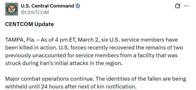 ABD Merkez Komutanlığı (CENTCOM), Cumartesi gününden bu yana İran’a karşı