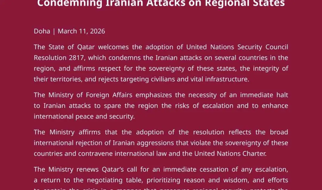 Katar Dışişleri Bakanlığı’ndan yapılan açıklamada, Birleşmiş Milletler Güvenlik Konseyi’nin İran’ın