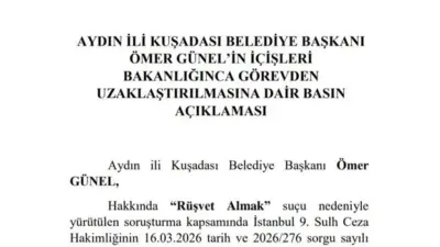 İçişleri Bakanlığı tarafından yapılan açıklamada, Aydın’a bağlı Kuşadası İlçe Belediye