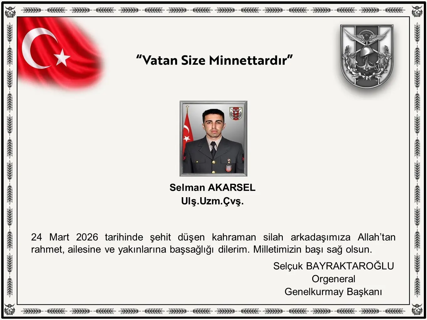 Milli Savunma Bakanlığı (MSB), Ağrı’da 1 askerin kaza sonucu yaralandığını,