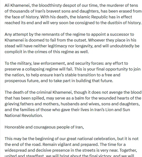 Devrik İran Şahı Muhammed Rıza Pehlevi’nin sürgündeki oğlu Rıza Pehlevi,