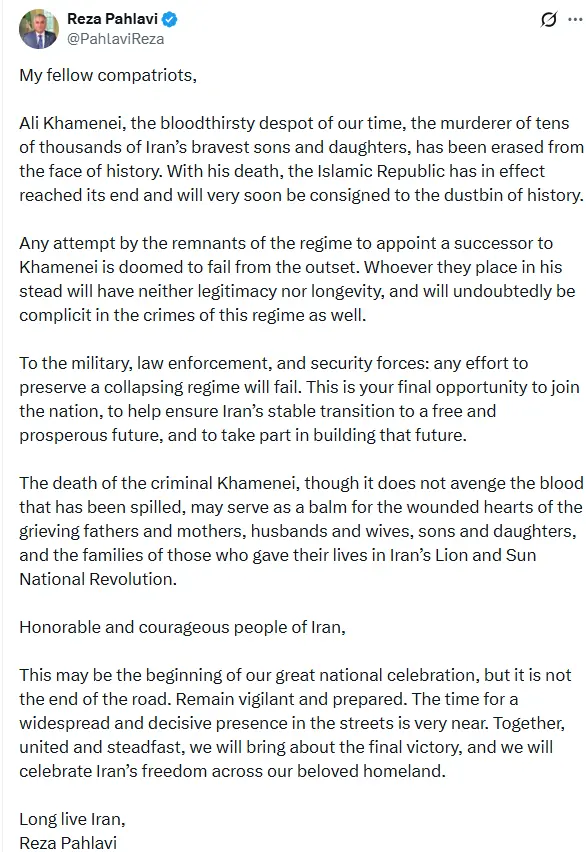 Devrik İran Şahı Muhammed Rıza Pehlevi’nin sürgündeki oğlu Rıza Pehlevi,