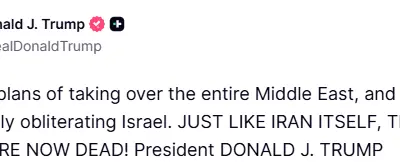 ABD Başkanı Donald Trump, İran’ın tüm Orta Doğu’yu ele geçirme