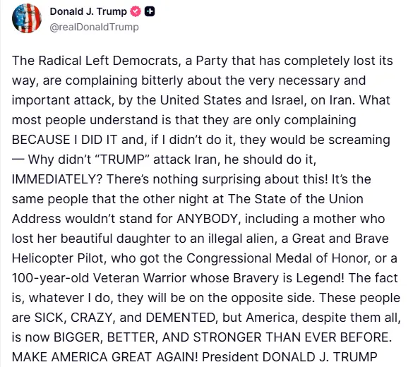 ABD Başkanı Donald Trump, Demokratların ABD ve İsrail’in İran’a yönelik