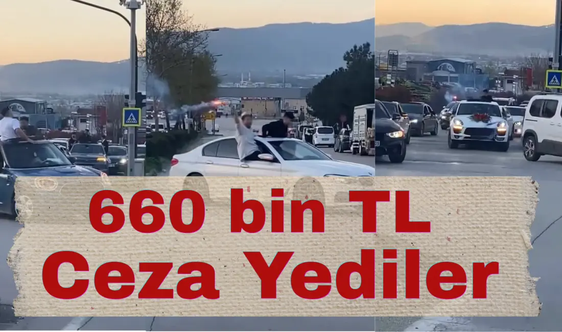Bursa’da trafikte tehlike saçan düğün konvoyundaki araç sürücülerine toplam 660