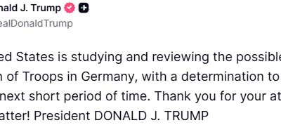 ABD Başkanı Donald Trump, Almanya’daki ABD askerlerinin sayısını azaltmayı düşündüklerini