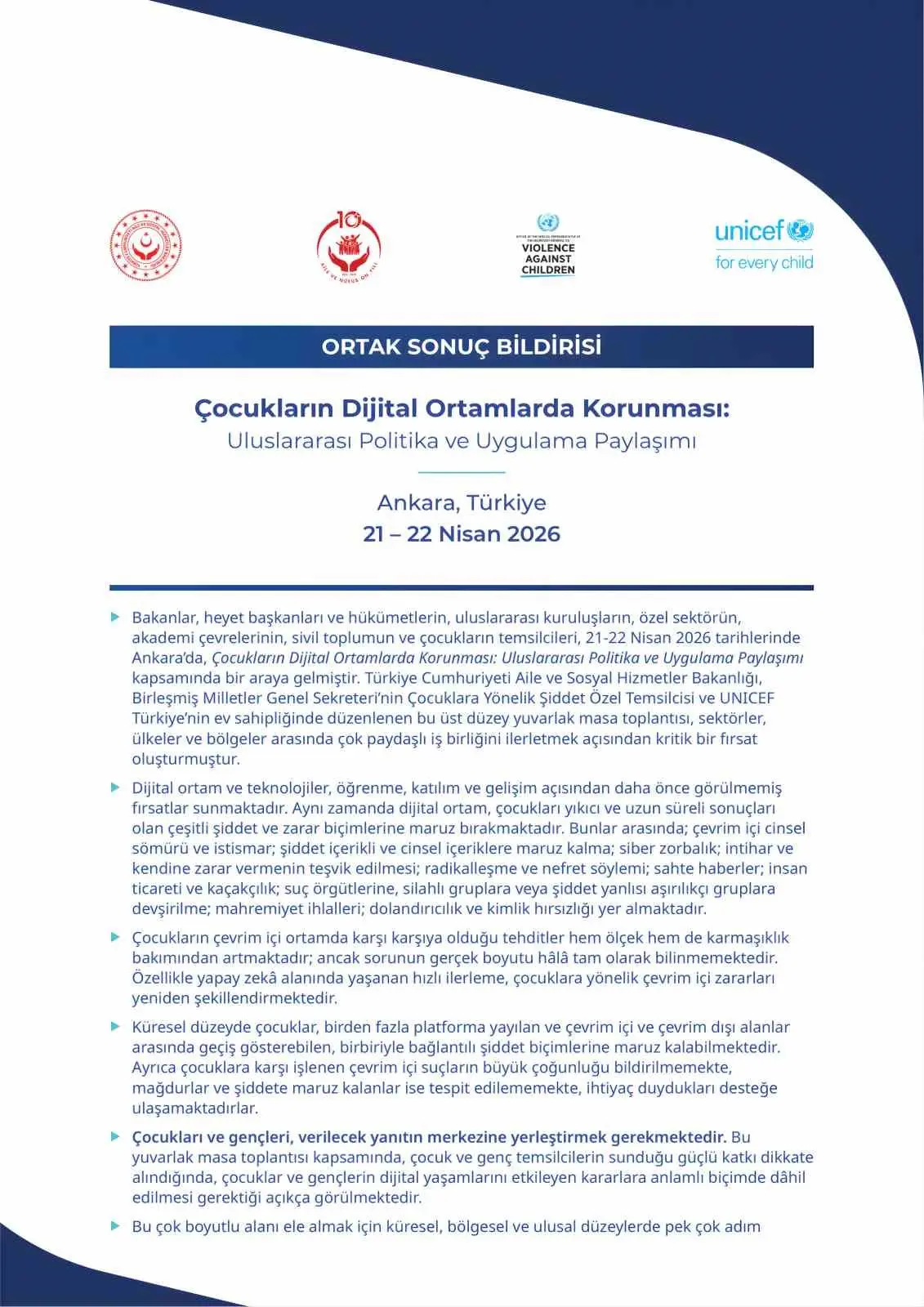 ‘Çocukların Dijital Ortamlarda Korunması: Uluslararası Politika ve Uygulama Paylaşımı programına