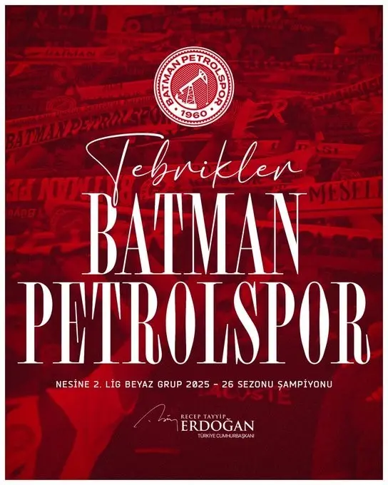 Cumhurbaşkanı Recep Tayyip Erdoğan, TFF 1’inci Lig’e yükselen Batman Pertolspor