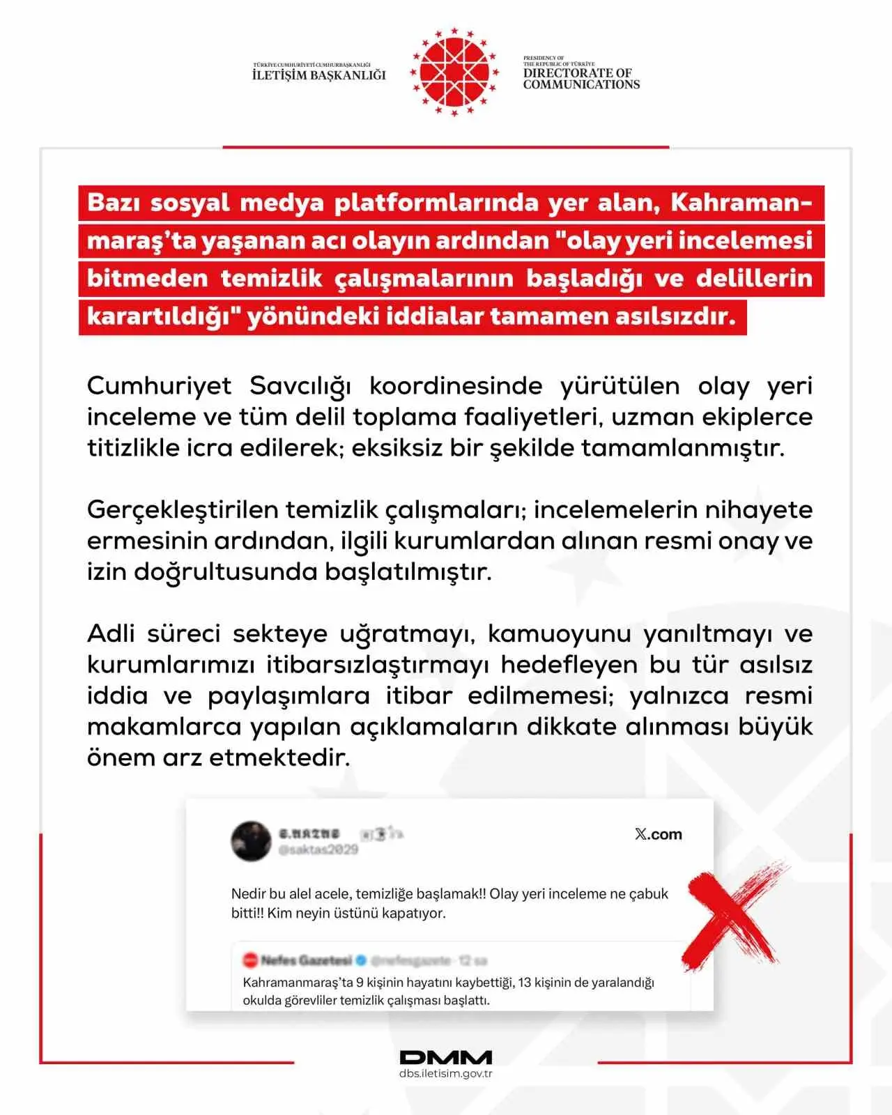 Dezenformasyonla Mücadele Merkezi, Kahramanmaraş’ta bir lisede düzenlenen saldırının ardından ‘delillerin