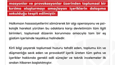Dezenformasyonla Mücadele Merkezi (DMM) tarafından yapılan açıklamada, “Vatandaşlarımızın, kara propaganda