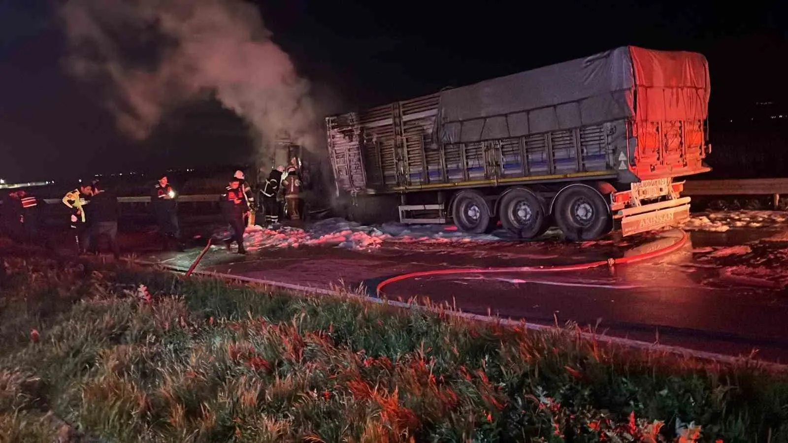 Bursa’nın Karacabey ilçesi Uluabat mevkiinde seyir halindeki bir tırda çıkan
