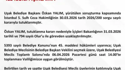 Uşak Valiliği, Uşak Belediye Başkanı Özkan Yalım’ın tutuklanmasının ardından görevden