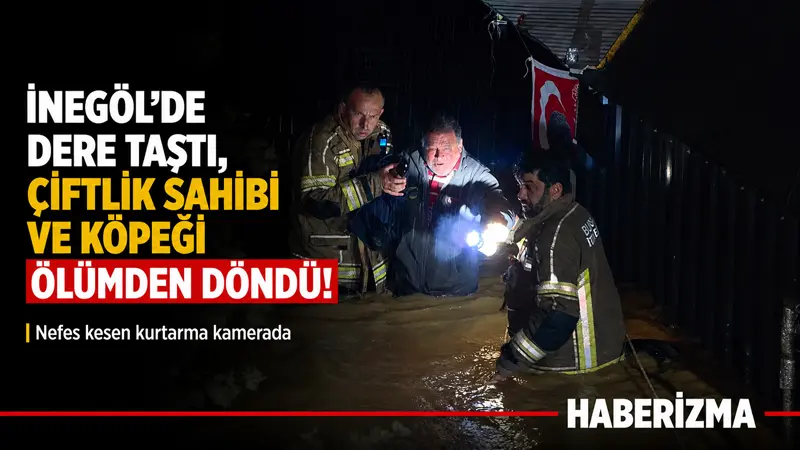 Bursa’nın İnegöl ilçesinde sağanak yağışla derenin taşmasıyla küçükbaş hayvan çiftliğini