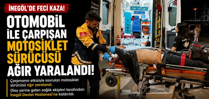 Bursa’nın İnegöl ilçesinde otomobil ile çarpışan motosikletin sürücüsü ağır yaralandı.
