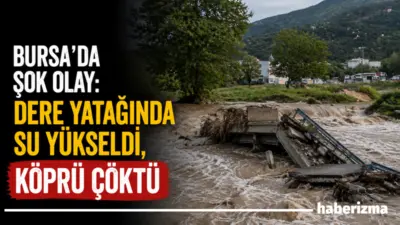 Bursa’nın Yıldırım ilçesinde dere yatağında yükselen suyun etkisiyle köprü çöktü.