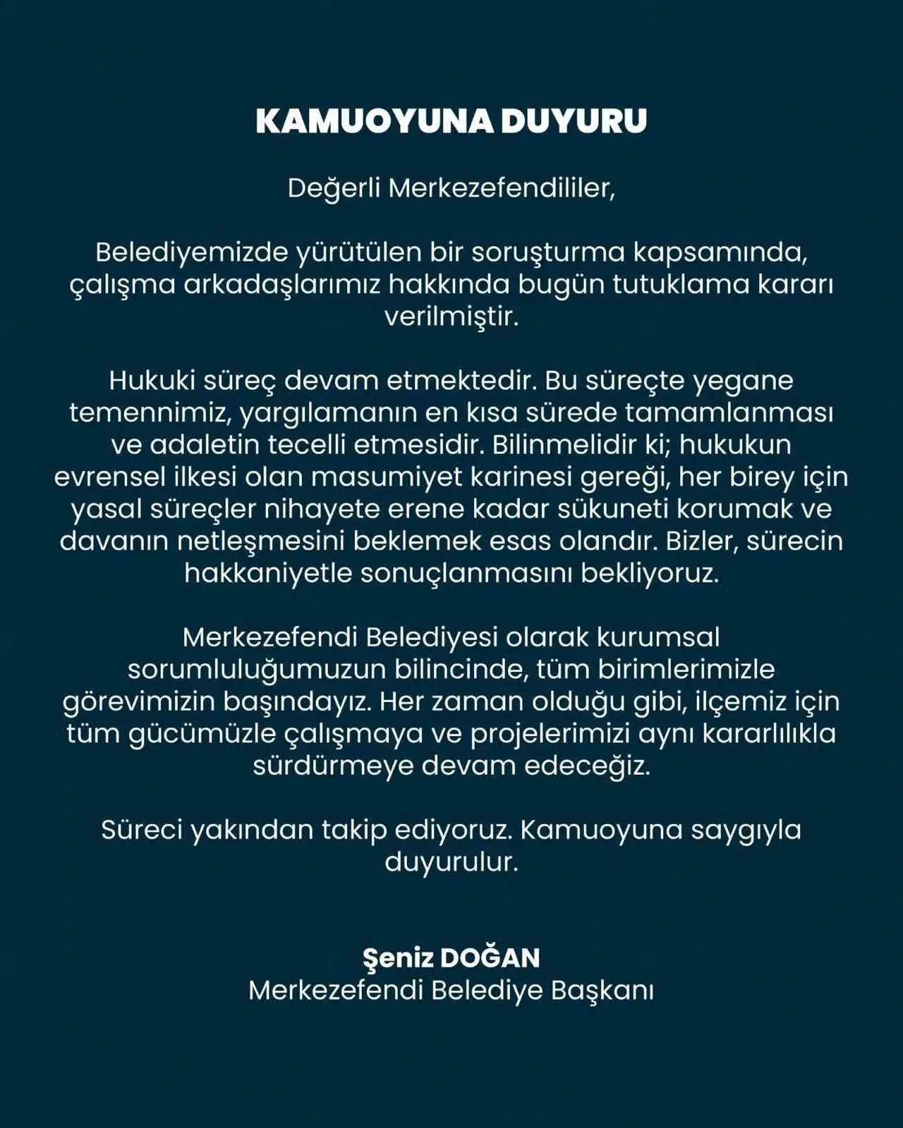 DENİZLİ (İHA) – Merkezefendi Belediye Başkanı Şeniz Doğan, 12 kişinin