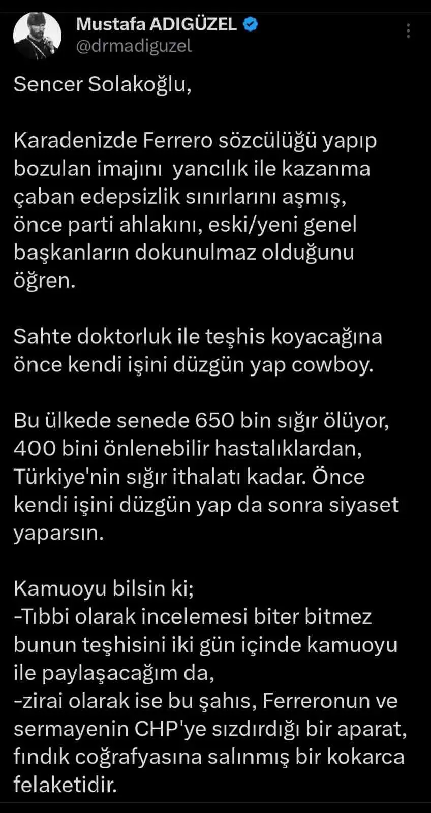 CHP’nin Tarım ve Orman Politikaları Kurulu Başkanı Sencer Solakoğlu’nun, CHP