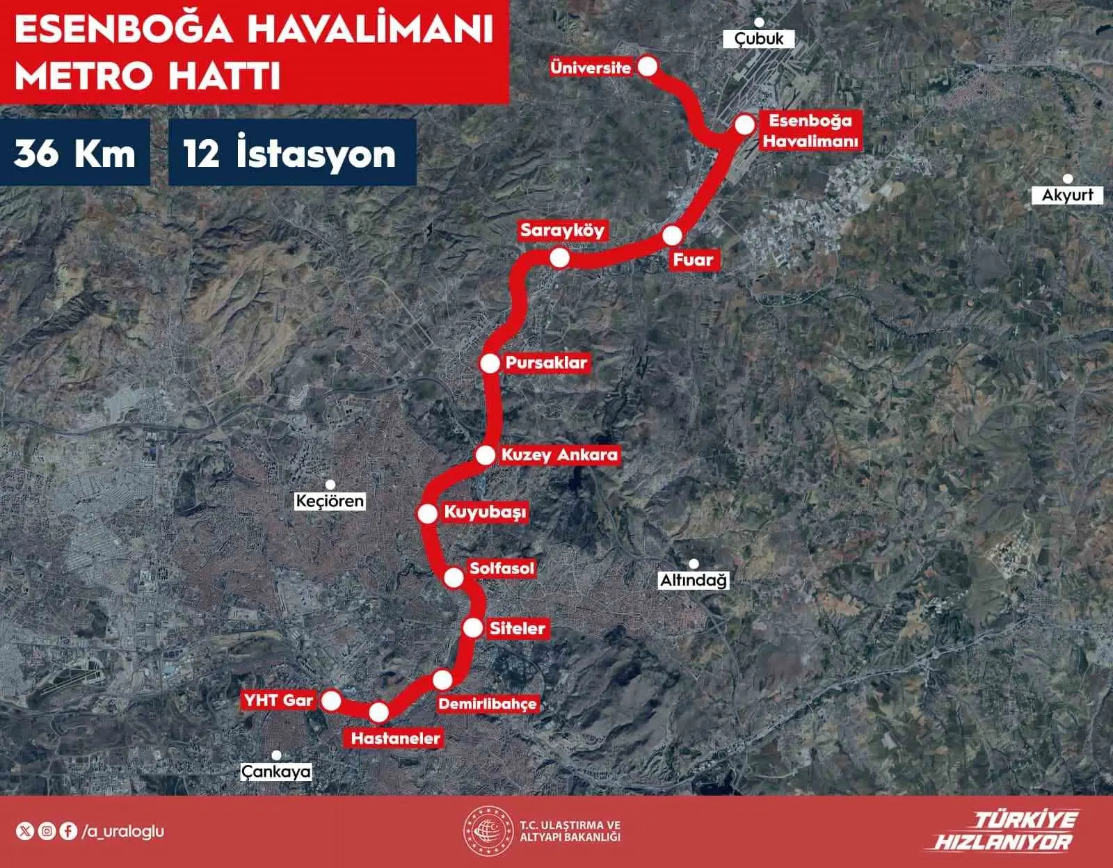 Ulaştırma ve Altyapı Bakanı Abdulkadir Uraloğlu, “YHT Gar-Kuyubaşı-Esenboğa Havalimanı Metro