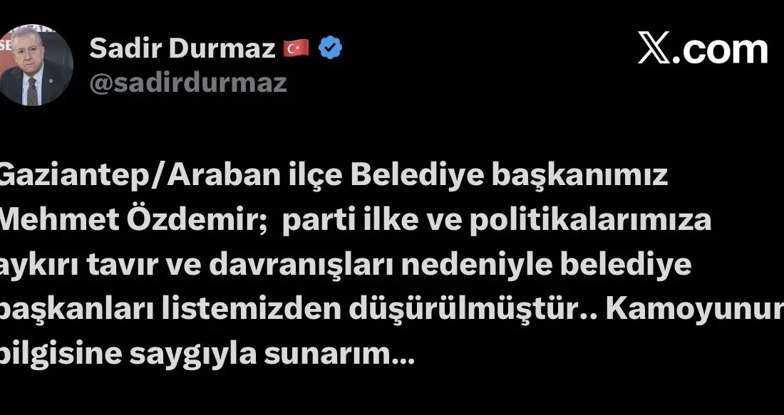 Milliyetçi Hareket Partisi (MHP) Genel Başkan Yardımcısı Sadir Durmaz, Gaziantep