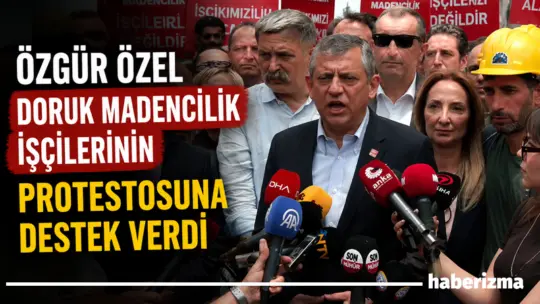 CHP Lideri Özgür Özel, Ankara’da SSS Yıldızlar Holding önünde bir