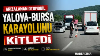 Yalova-Bursa karayolunda devam eden asfalt çalışmaları sebebiyle tek şeritten sağlanan
