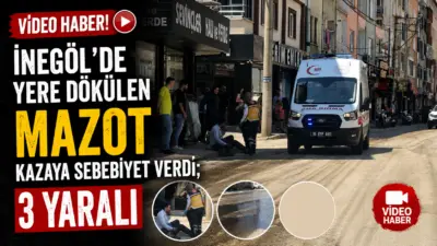Bursa’nın İnegöl ilçesinde dökülen mazot yolu buz pistine çevirdi. Bir