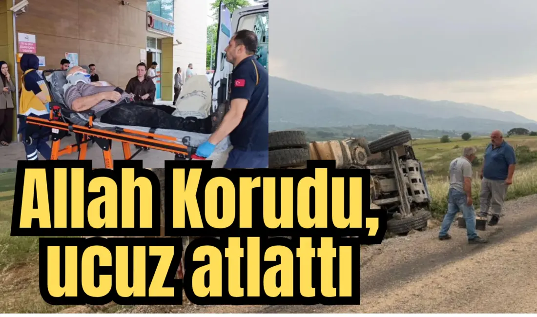Bursa’nın İnegöl ilçesinde meydana gelen trafik kazasında kontrolden çıkan kamyon