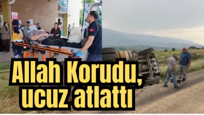 Bursa’nın İnegöl ilçesinde meydana gelen trafik kazasında kontrolden çıkan kamyon