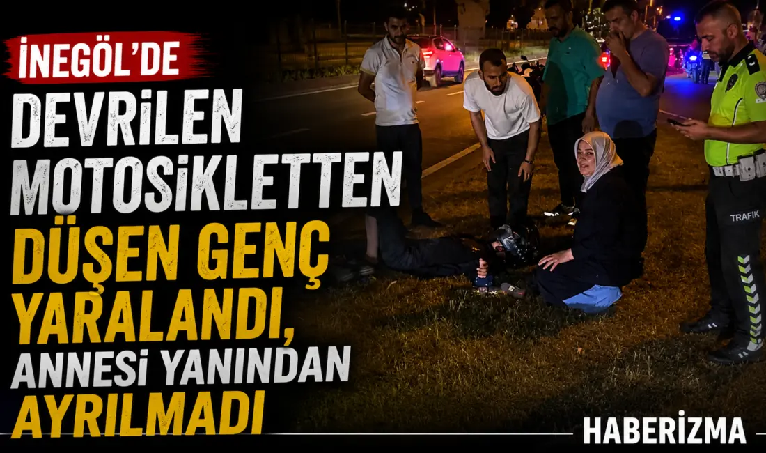 Bursa’nın İnegöl ilçesinde meydana gelen kazada devrilen motosikletten düşen genç