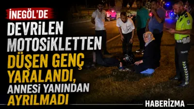 Bursa’nın İnegöl ilçesinde meydana gelen kazada devrilen motosikletten düşen genç