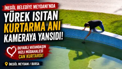 İnegöl Belediye Meydanı’nda bulunan süs havuzunda yürekleri ısıtan bir kurtarma