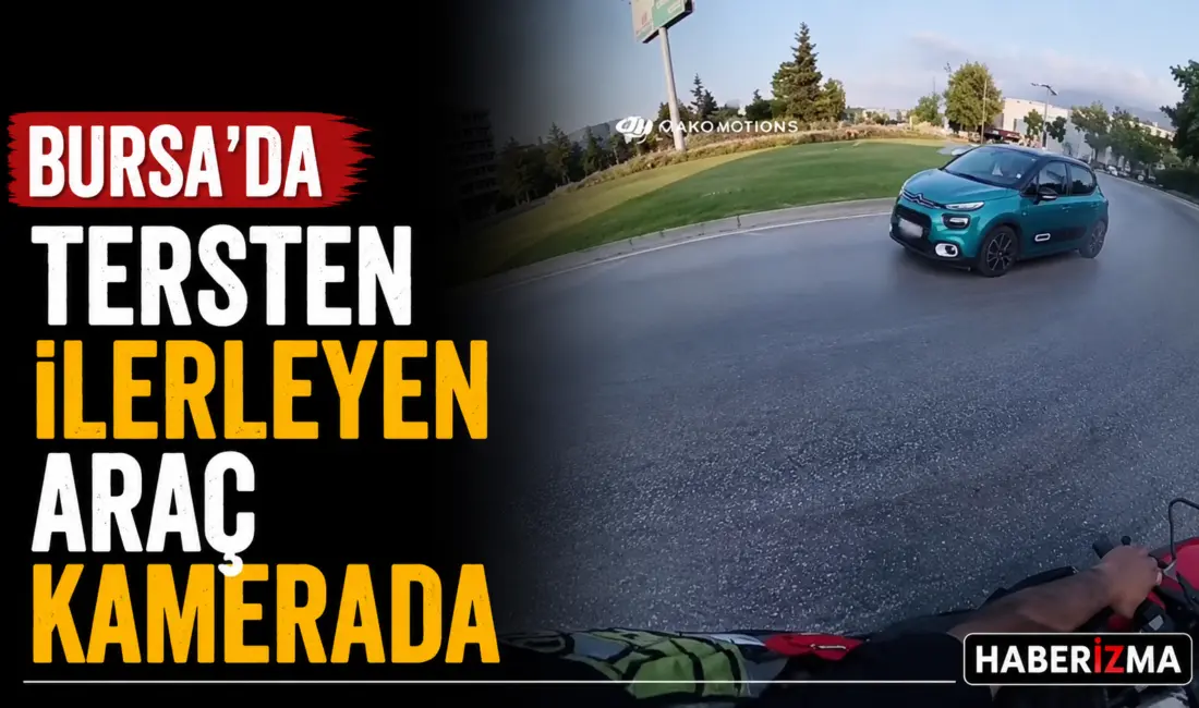 Bursa’da bir sürücü, trafik adasına tersten girerek ters istikamette ilerledi.