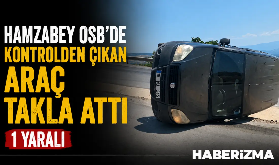 Bursa’nın İnegöl ilçesinde, takla atarak yan duran hafif ticari aracın