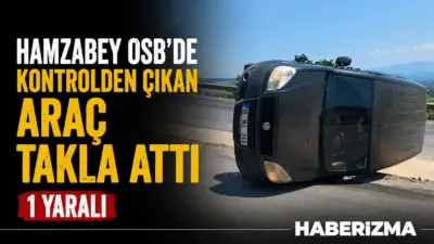 Bursa’nın İnegöl ilçesinde, takla atarak yan duran hafif ticari aracın