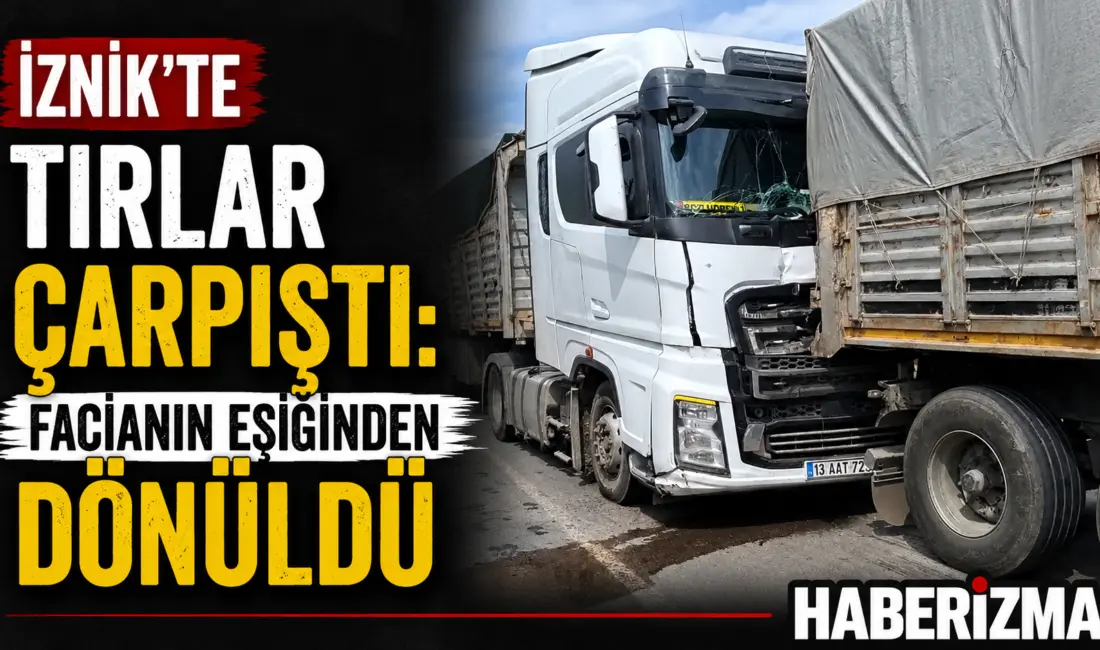 Bursa’nın İznik ilçesinde kömür yüklü tırların çarpıştığı kazada facianın eşiğinden