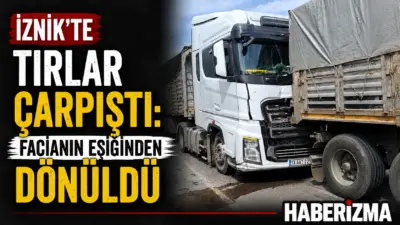 Bursa’nın İznik ilçesinde kömür yüklü tırların çarpıştığı kazada facianın eşiğinden