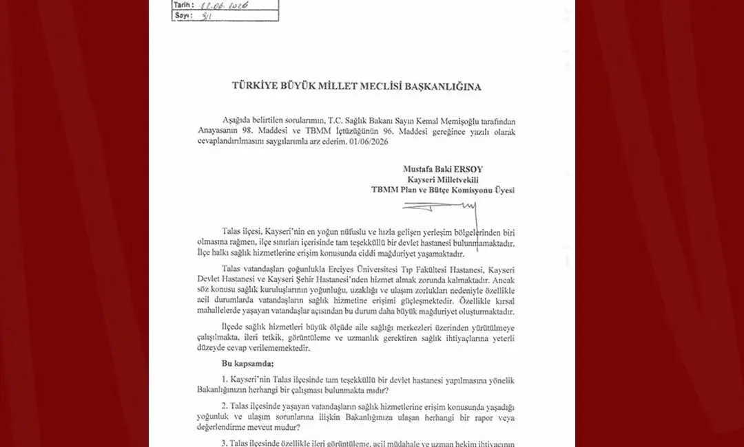 MHP Kayseri Milletvekili Baki Ersoy; Talas ilçesinin uzun süredir dile