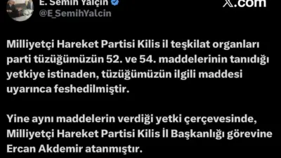 Milliyetçi Hareket Partisi (MHP) Genel Merkezi, Kilis İl Teşkilatı’nı feshetti.