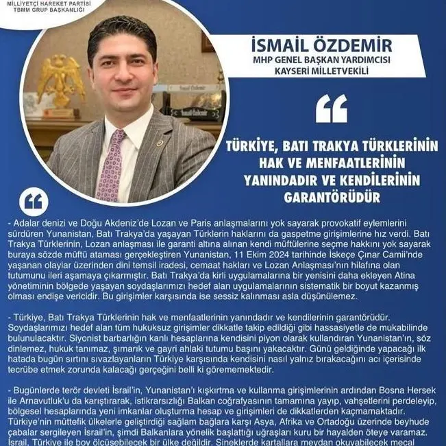 Milliyetçi Hareket Partisi (MHP) Genel Başkan Yardımcısı ve Kayseri Milletvekili
