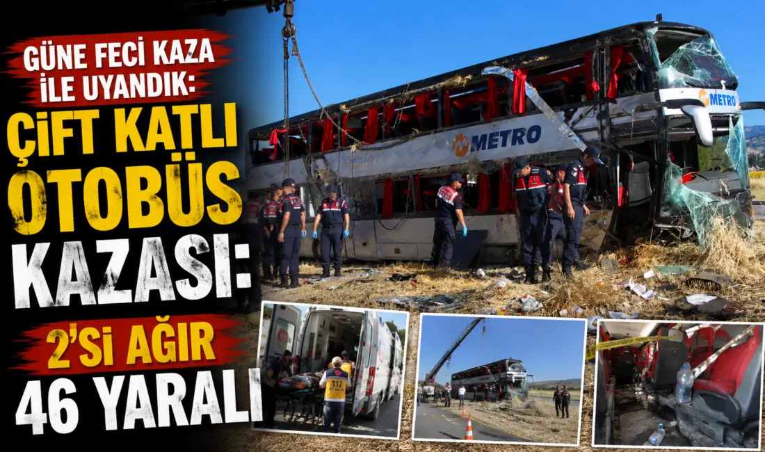 Amasya’nın Merzifon ilçesinde Metro Turizm’e ait çift katlı yolcu otobüsünün