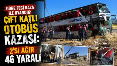 Amasya’nın Merzifon ilçesinde Metro Turizm’e ait çift katlı yolcu otobüsünün