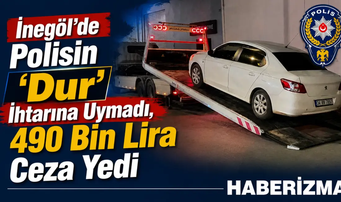 Bursa’nın İnegöl ilçesinde polisin “dur” ihtarına uymayarak kaçan sürücü, 5