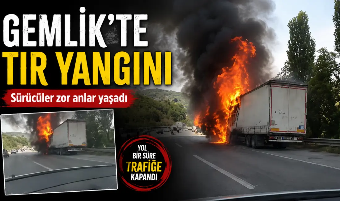 Bursa’nın Gemlik ilçesinde seyir halindeki tırda çıkan yangın paniğe neden