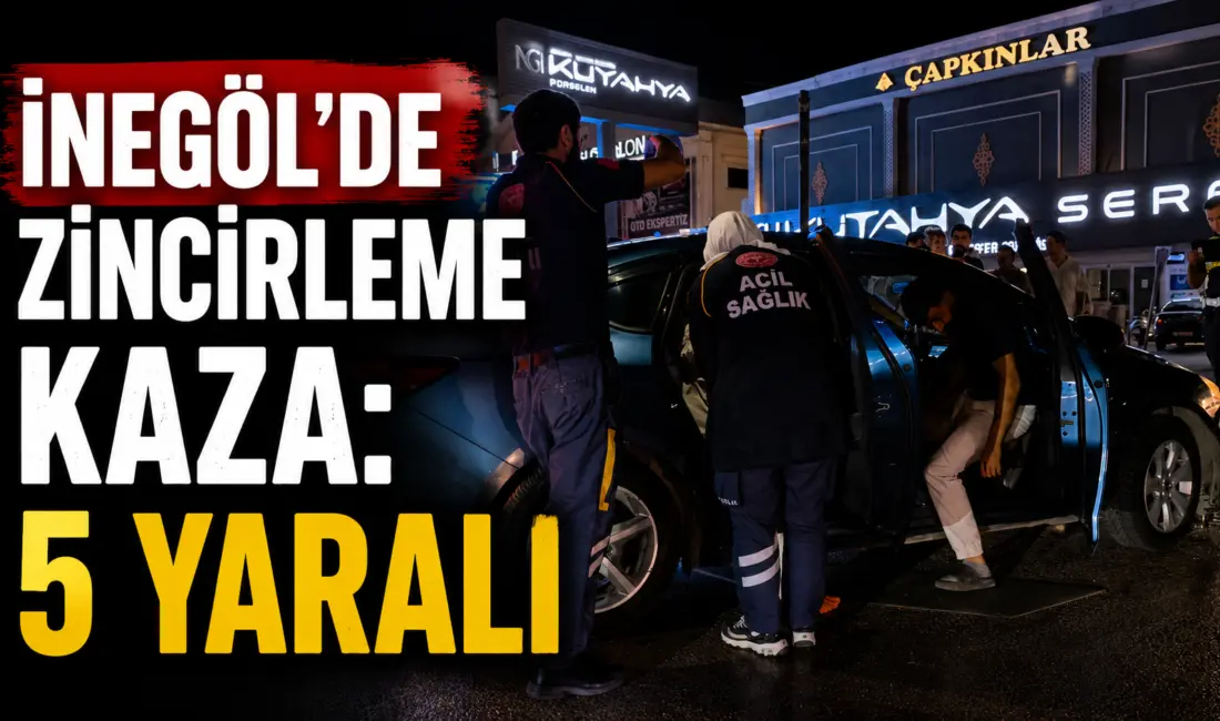 Bursa’nın İnegöl ilçesinde meydana gelen zincirleme kazada motosiklet, otomobil ve