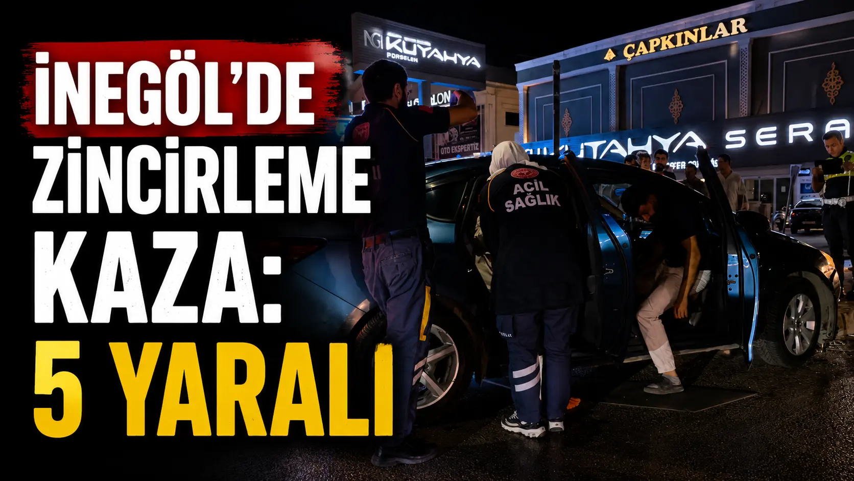 Bursa’nın İnegöl ilçesinde meydana gelen zincirleme kazada motosiklet, otomobil ve