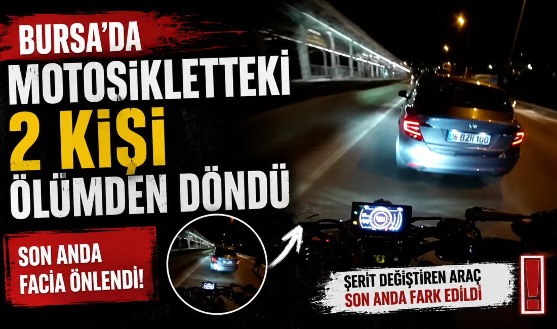 Bursa’da sollama yapmak isteyen motosikletlinin, sinyal vermeden şerit değiştiren otomobile